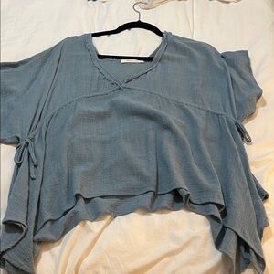 Mustard Seed Blue Textured Blouse